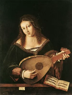 Woman Playing a Lute by Bartolomeo Veneto - Oil Painting Reproduction