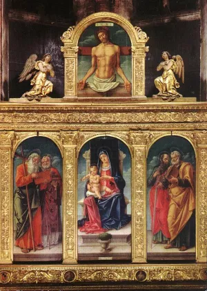 Virgin Enthroned with the Child on Her Knee polyptych painting by Bartolomeo Vivarini