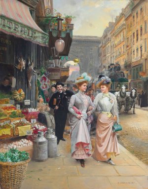 elegantes en promenade by Basile Lemeunier Oil Painting