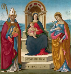 Madonna And Child With St. Justus Of Volterra And St. Margaret Of Antioch by Bastiano Mainardi Oil Painting