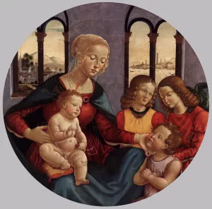 Madonna with Child, the Young St John and Two Angels Oil painting by Bastiano Mainardi