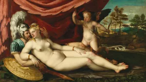 Mars and Venus with Cupid by Battista Dell'Angolo Del Moro Oil Painting