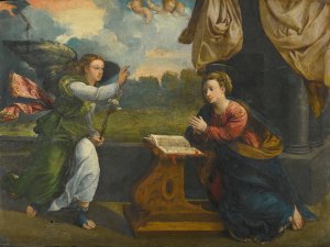 The Annunciation by Battista Dossi Oil Painting