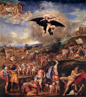 The Battle of Montemurlo and the Rape of Ganymede Oil painting by Battista Franco