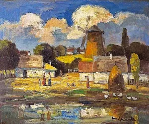 Village Scene by Bela Ivanyi-Grunwald - Oil Painting Reproduction