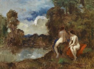Zwei Nackte Am Teich by Bela Ivanyi-Grunwald Oil Painting