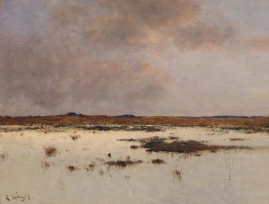 Abendstimmung uber einer Flusslandschaft by Bela Spanyi Oil Painting