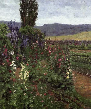 Hollyhock Path by Ben Foster Oil Painting