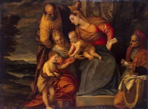 Holy Family with Sts Catherine, Anne and John by Benedetto Caliari Oil Painting