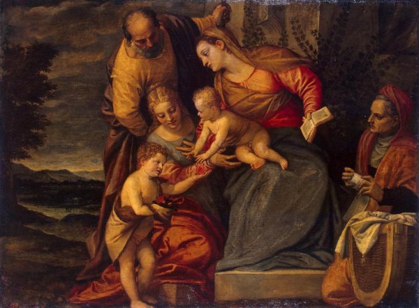 Main Product Photo of Holy Family with Sts Catherine, Anne and John Painting by Benedetto Caliari