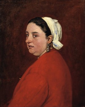 Portrait of Senyora Anita with Red Dress by Benet Mercade Oil Painting