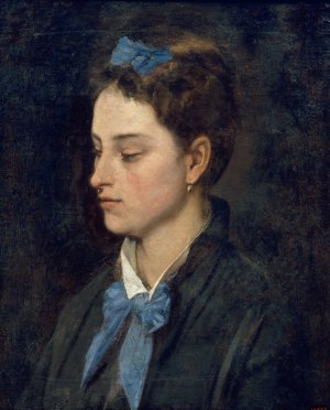 Portrait of Teresita Wearing Blue Bows by Benet Mercade Oil Painting