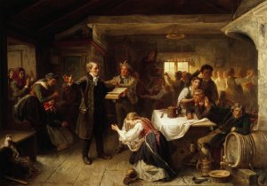 A Revivalist Disturbs the Merrymaking by Bengt Nordenberg Oil Painting