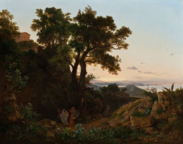 Italian Landscape With Aeneas And The Cumaean Sibyl  by Beniamino De Francesco - Hand-Painted Oil Painting Reproduction