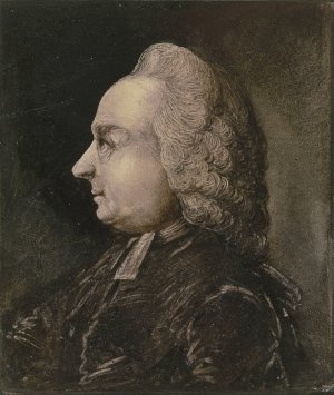 Brustbild eines Geistlichen mit Perucke im Profil nach links by Benjamin Calau Oil Painting