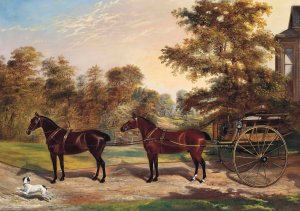 Carriage Horses Harnessed In Tandem by Benjamin Cam Norton Oil Painting