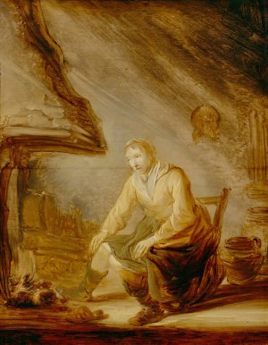 Woman Before A Fire by Benjamin Gerritsz Cuyp Oil Painting