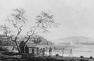 View from the Packet Wharf at Frenchtown Looking Down Elk Creek Oil painting by Benjamin Henry Latrobe