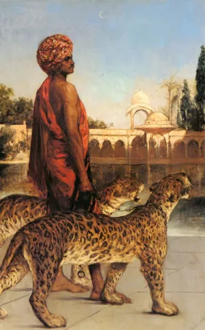 Palace Guard with Two Leopards by Benjamin Jean Joseph Constant - Oil Painting Reproduction