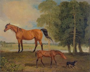 Broodmare With Foal, And A Terrier by Benjamin Marshall Oil Painting