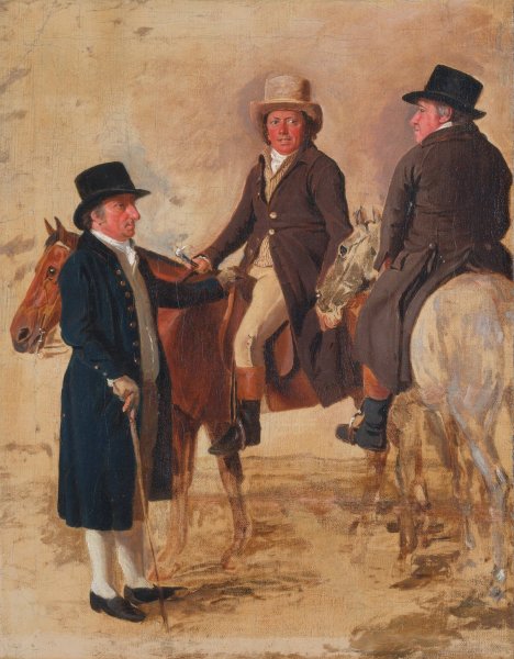Main Product Photo of John Hilton, Judge Of The Course At Newmarket; John Fuller, Clerk Of The Course; And John Stevens, A…  Painting by Benjamin Marshall
