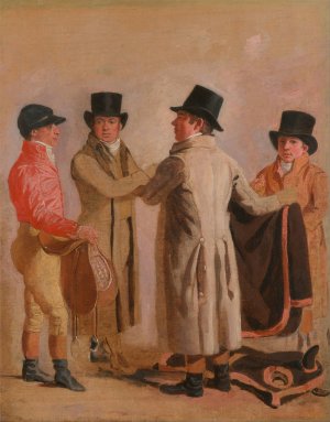 The Jockey Frank Buckle, The Owner-Breeder John Wastell, His Trainer Robert Robson, And A Stable-Lad by Benjamin Marshall Oil Painting
