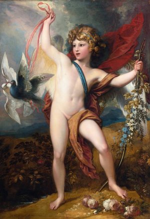 Cupid Releasing Two Doves by Benjamin West Oil Painting