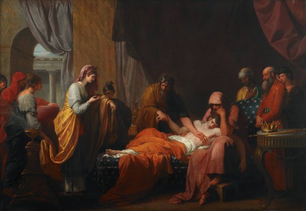 Erasistratus the Physician Discovers the Love of Antiochus for Stratonice  by Benjamin West - Hand-Painted Oil Painting Reproduction