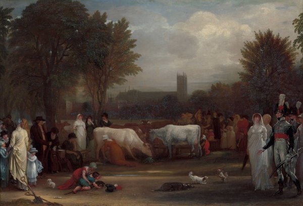 Main Product Photo of Milkmaids in St. James's Park, Westminster Abbey Beyond  Painting by Benjamin West