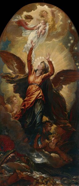 The Woman Clothed with the Sun Fleeth from the Persecution of the Dragon by Benjamin West Oil Painting