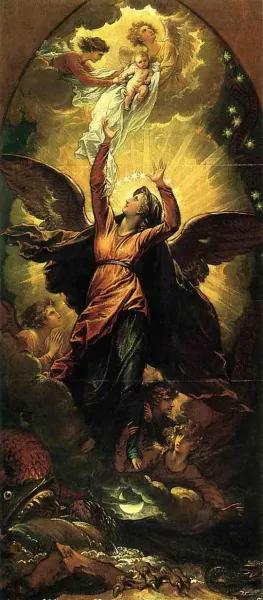 The Woman Clothed with the Sun Fleeth from the Persecution of the Dragon Oil painting by Benjamin West