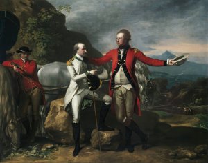 Two Officers and a Groom in a Landscape by Benjamin West Oil Painting
