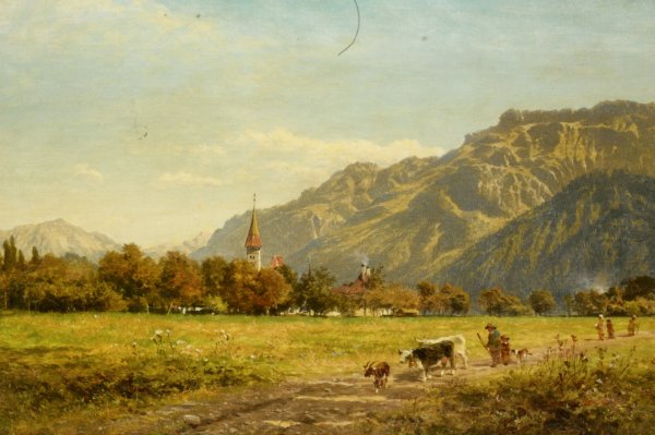Main Product Photo of A Fine Autumn Day at Interlaken Painting by Benjamin Williams Leader