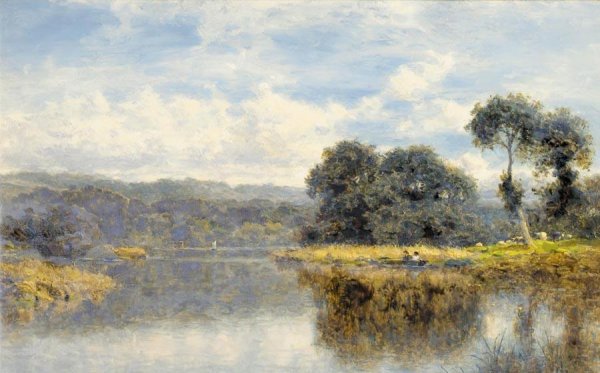 Main Product Photo of A Fine Day on the Thames Painting by Benjamin Williams Leader