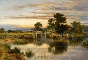 A Lock On The Thames, Streatley by Benjamin Williams Leader Oil Painting