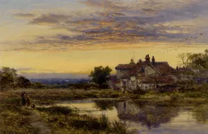 A Lonely Homestead by Benjamin Williams Leader Oil Painting