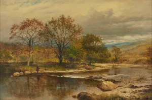 A Trout Stream - An Autumn Afternoon On The Llugwy Oil painting by Benjamin Williams Leader