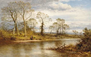 An English River in Autumn by Benjamin Williams Leader Oil Painting