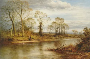 An English River Oil painting by Benjamin Williams Leader