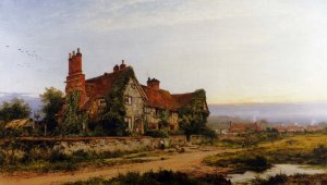 An Old Surrey Home by Benjamin Williams Leader Oil Painting