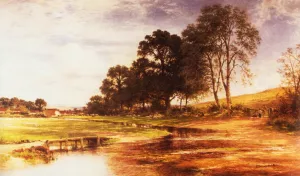 By Mead and Stream Oil painting by Benjamin Williams Leader
