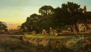 In A Country Churchyard by Benjamin Williams Leader Oil Painting