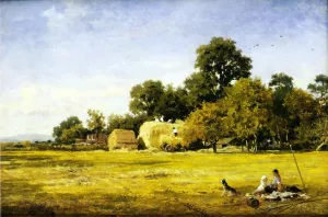 Making a Hay Rick, Whittington by Benjamin Williams Leader Oil Painting