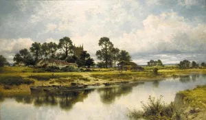 Severn Side, Sabrina's Stream at Kempsey on the River Severn Oil painting by Benjamin Williams Leader