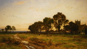 The Close of Day Worvestershire Meadows Oil painting by Benjamin Williams Leader