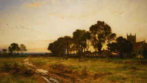 The Close of Day Worvestershire Meadows Oil painting by Benjamin Williams Leader