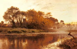 The Last Gleam, Wargrave on Thames by Benjamin Williams Leader Oil Painting