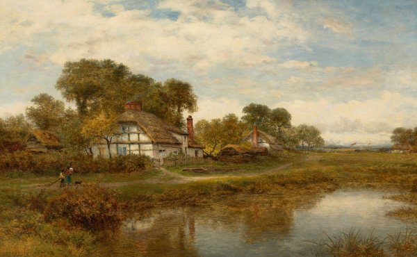 Worcester Cottages  by Benjamin Williams Leader - Hand-Painted Oil Painting Reproduction