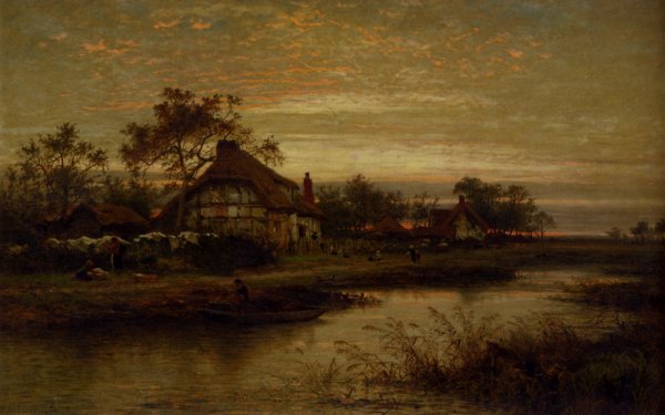 Main Product Photo of Worcestershire Cottage Homes, Evening Painting by Benjamin Williams Leader