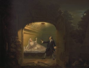 David Garrick and George Anne Bellamy in 'Romeo and Juliet', Act V, Scene III by Benjamin Wilson Oil Painting